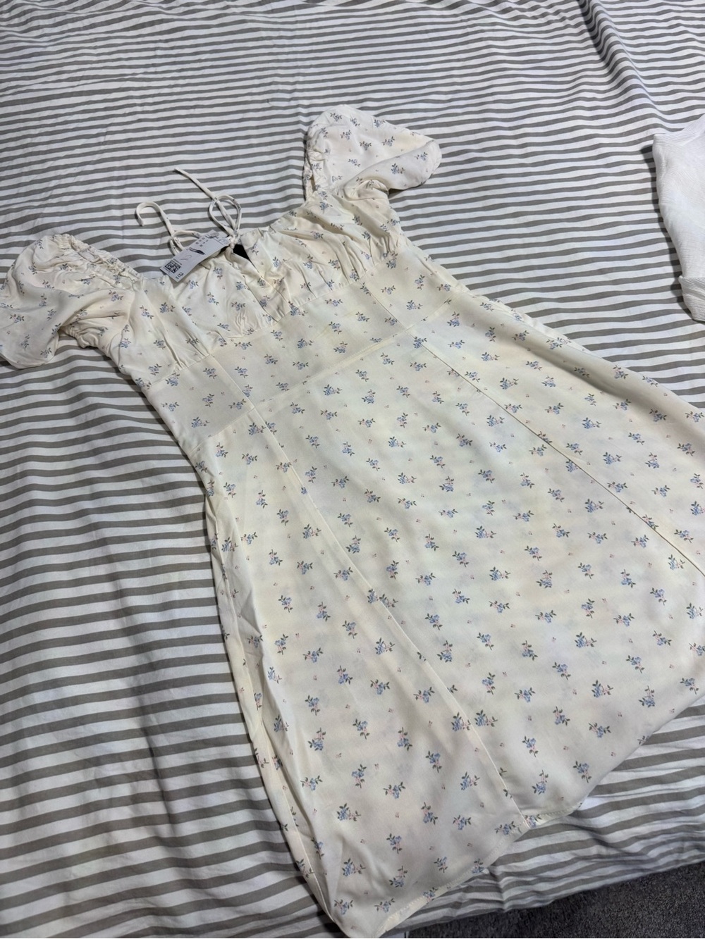 H&M Cream Mini Dress with Blue Floral Print